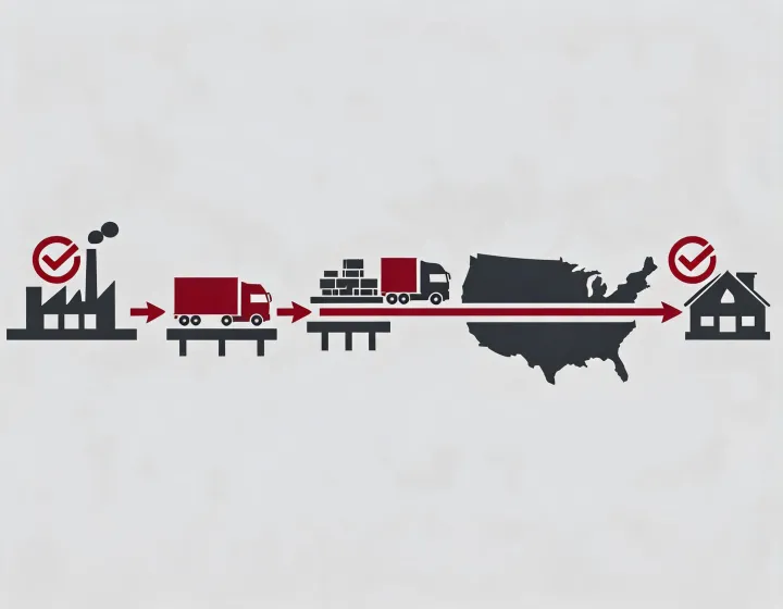 Illustrated procurement route from trailer factory to United States destination