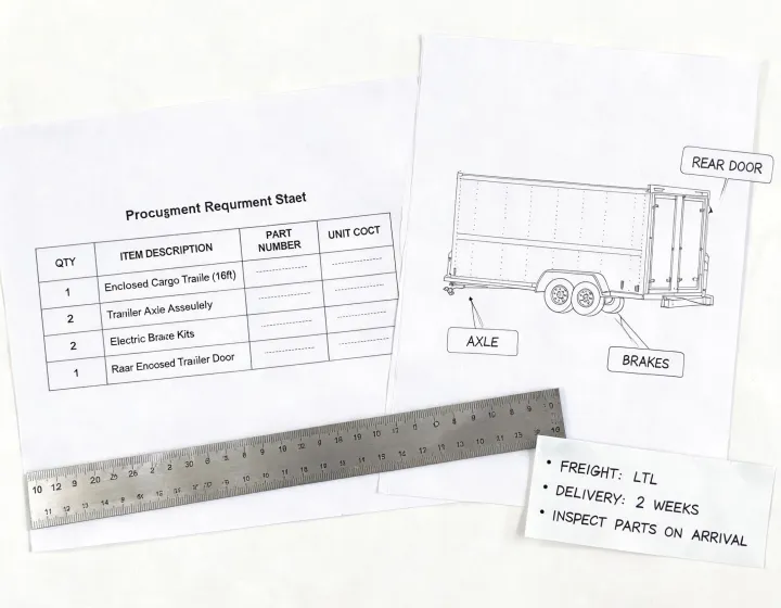Cargo trailer requirement brief with drawing and component checklist